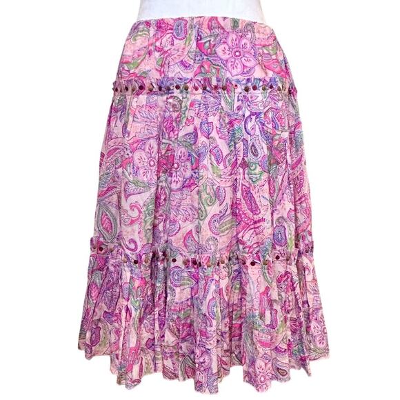 Unbranded Dresses & Skirts - Beaded Boho Chic Pastel Purple Pink Paisley Tiered Ruffle Fairy Skirt Medium